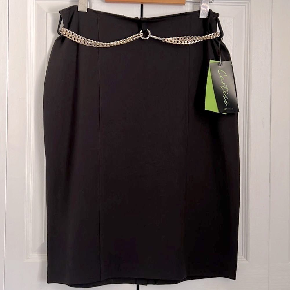 Cartise Black Skirt With‎ Decorative Adjustable Chain Belt Size 8 NWT